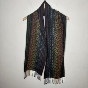 Cejon Acrylic Multicolor‎ Rectangle Soft Scarf Made In Italy Chevron Fringe Ends